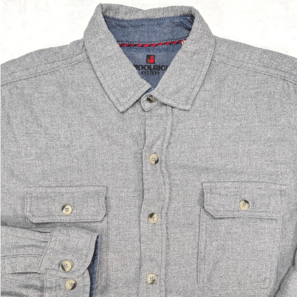 Woolrich Long Sleeve Button Down Shirt Gray Heathered Cotton Men's M - Picture 1 of 8